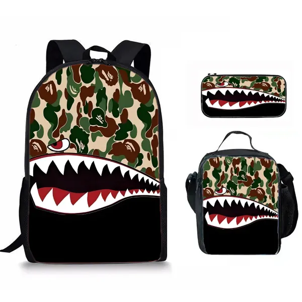 A Bathing Ape Shark Camo Backpack Set Multicolor Bags - 1