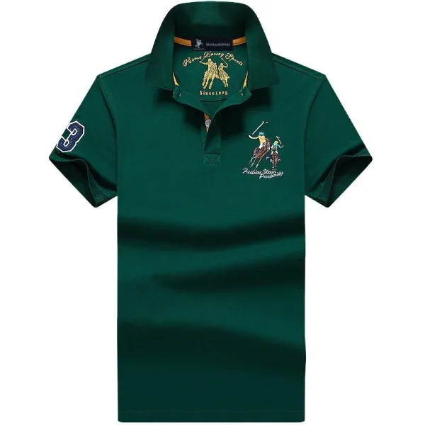 Design MeiSenXi Pual Polo Shirt Army Green Polo Tops Polo - 1