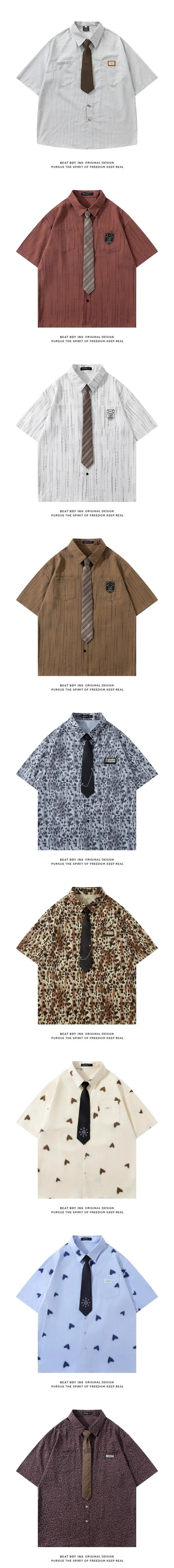 Design RESUAPRE Short-Sleeve Utility Shirt in Light Gray with Black Tie Tops Shirt - 7