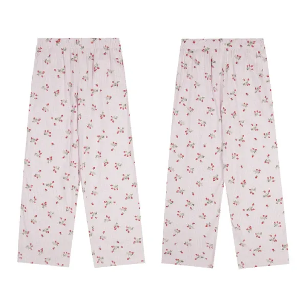 Design Floral Print Wide-Leg Pajama Pants Pink Sleepwear - 1
