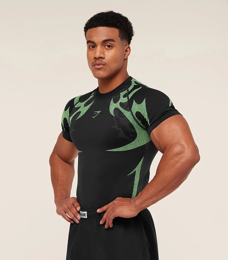 Gymshark Flame Print Compression T-Shirt Black Base Layer - 7