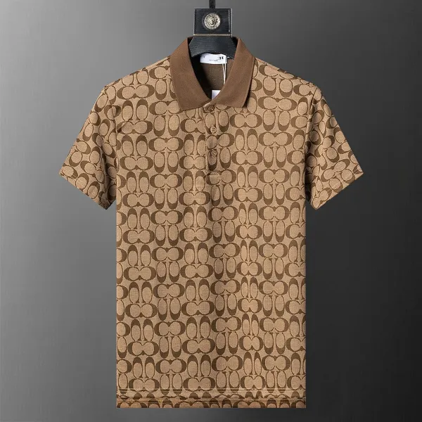 Coach Signature Monogram Polo Beige Brown Polo Shirt - 1