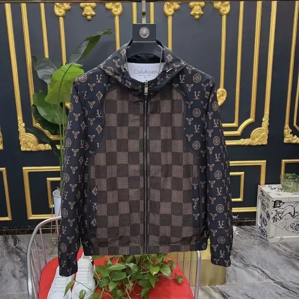 Caiwen Kani CaiLuKaien Monogram Check Hooded Windbreaker Black Multicolor Outerwear - 1
