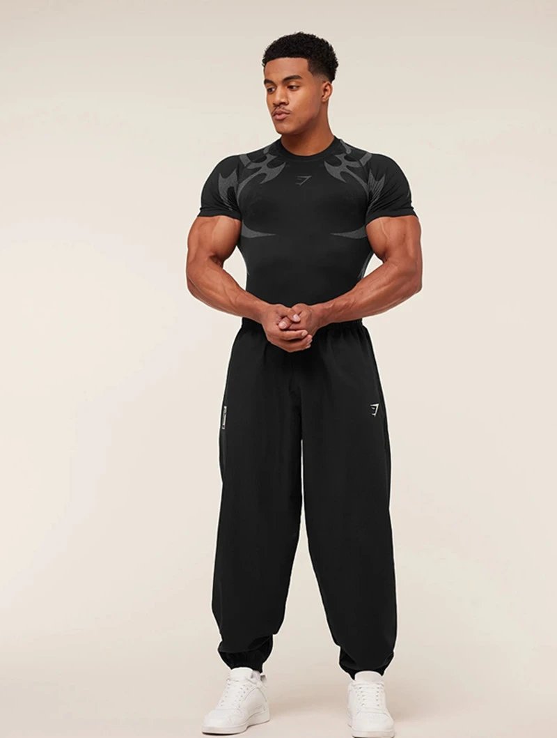 Gymshark Flame Print Compression T-Shirt Black Base Layer - 12