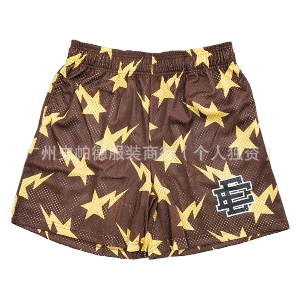 Design Star Print Mesh Shorts Brown - 1