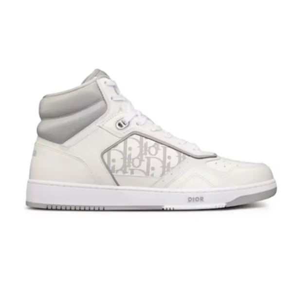 Dior B23 High-Top White and Gray Oblique Print Sneakers - 1