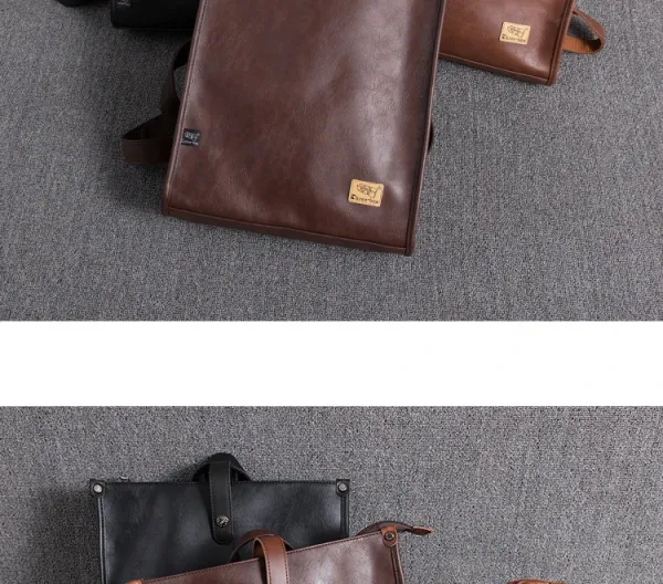Design Minimalist Leather Messenger Bag Black Crossbody Bags - 11