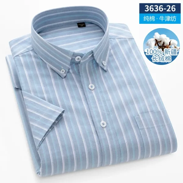 Design Short-Sleeve Striped Button-Down Shirt Light Blue - 1