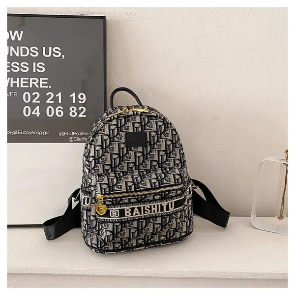 Design EAISHIU Monogram Print Mini Backpack Set Black / White Backpacks - 34