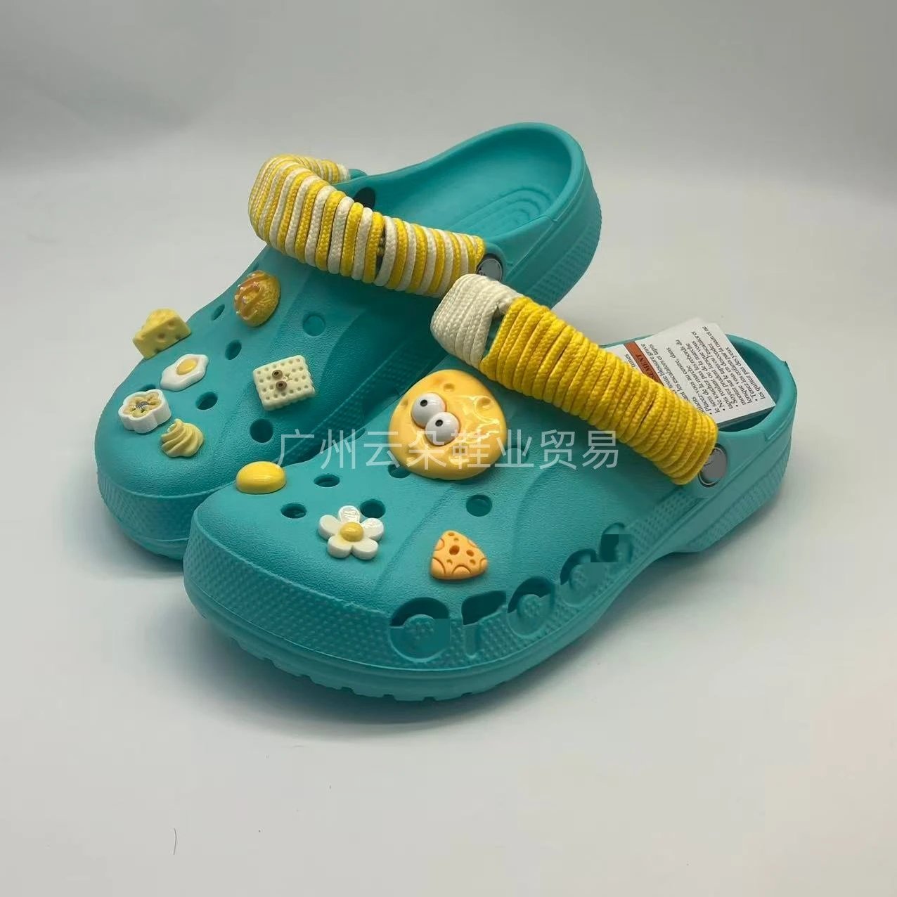 Crocs Classic Clog Yellow Food Charms Black Sandals - 5