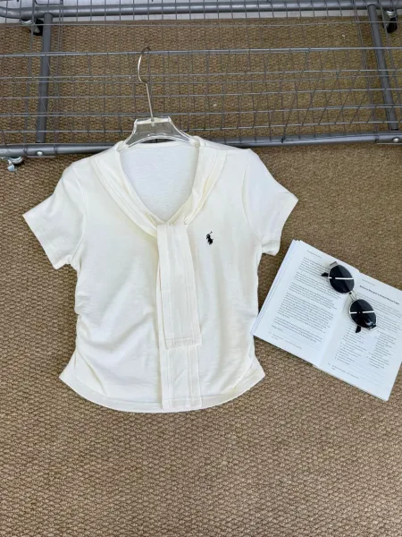 Polo Ralph Lauren Tie-Neck Short Sleeve Top Olive Green - 14