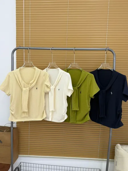 Polo Ralph Lauren Tie-Neck Short Sleeve Top Olive Green - 12
