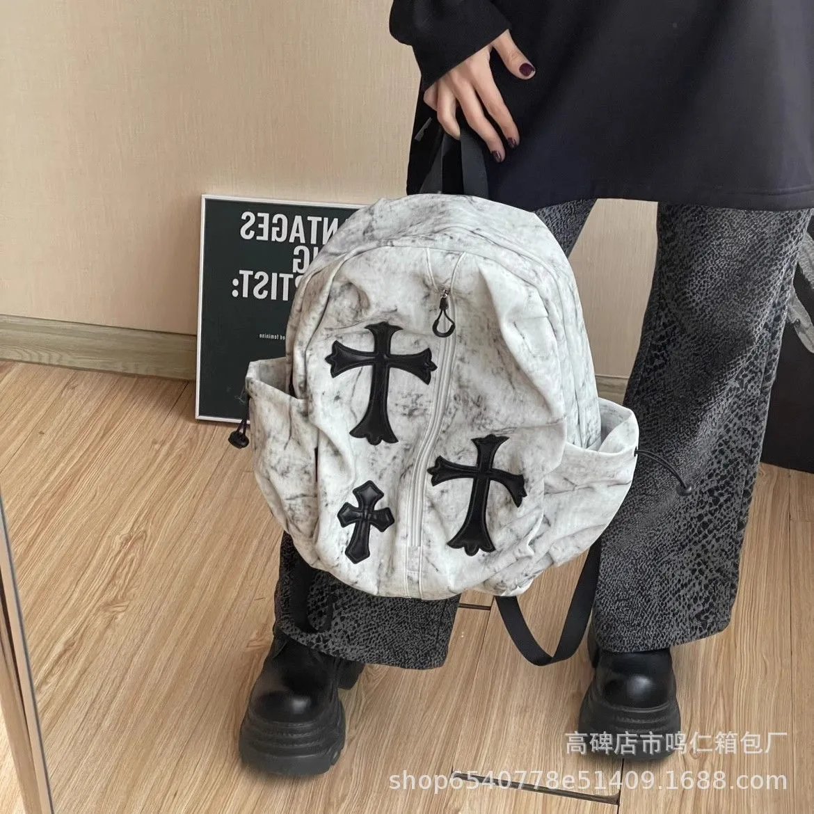 Chrome Hearts Marble Cross Print Backpack - 7