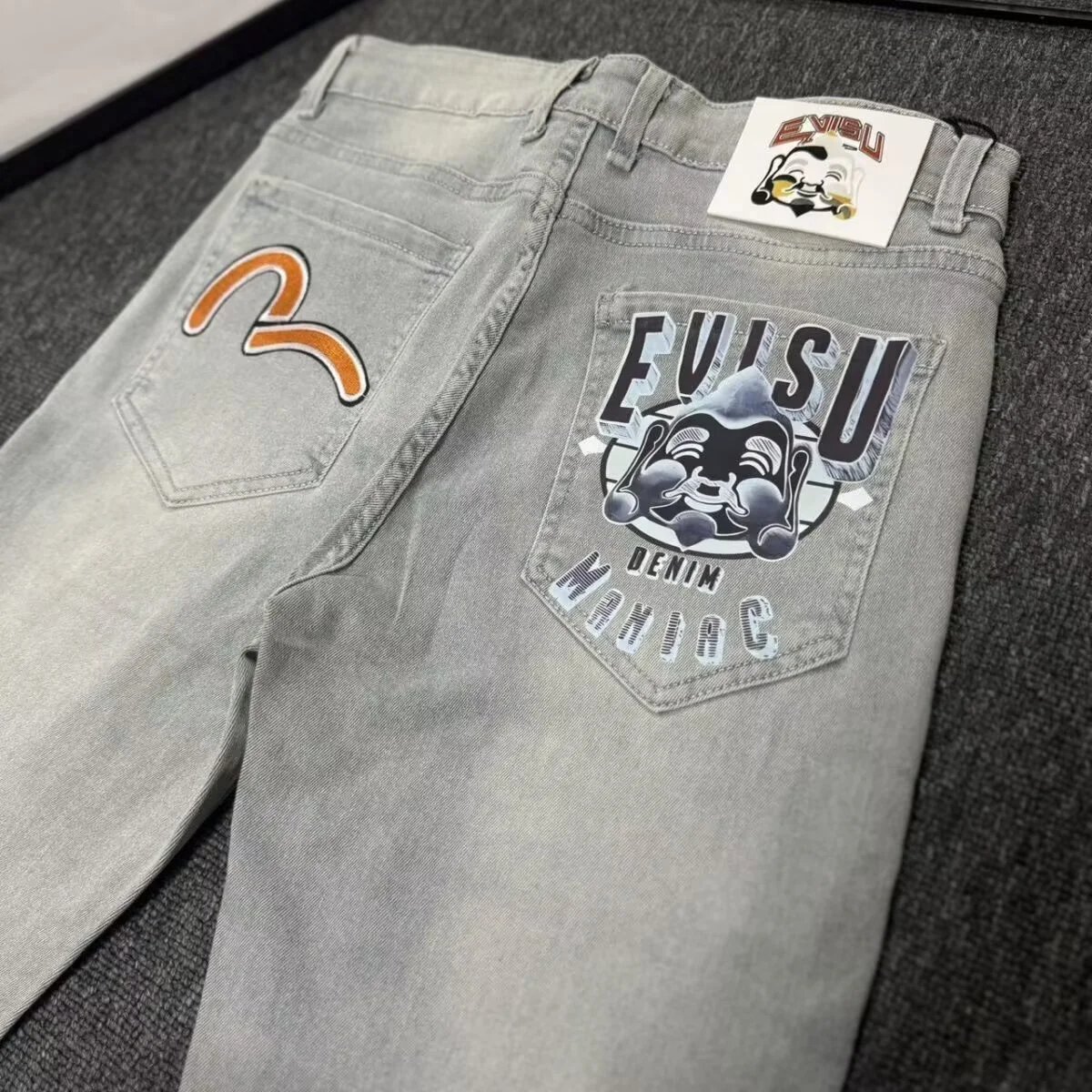 Evisu Fuji Logo Embroidered Black Denim Jeans - 3