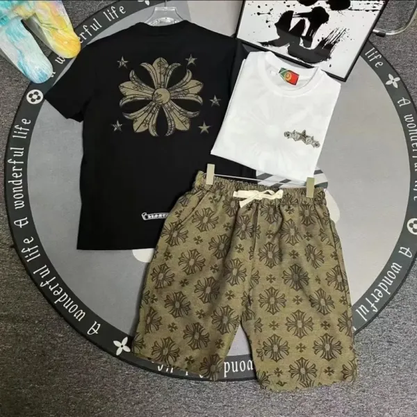 Chrome Hearts Floral Print T-Shirt and Patterned Shorts Set - 11