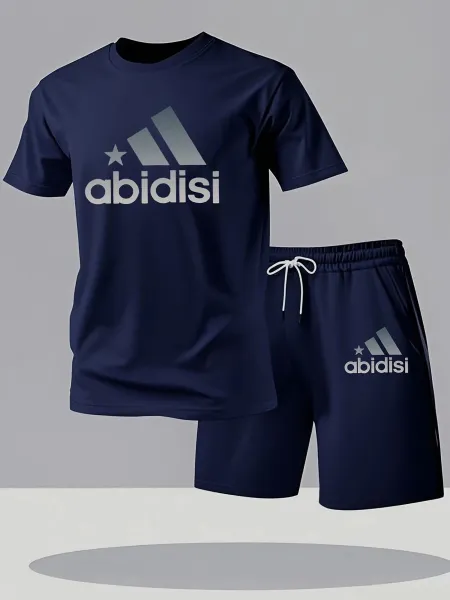 Design Abidisi Logo Print T-Shirt and Shorts Set White / Black Sets - 5