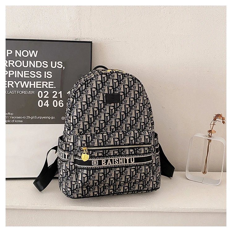 Design EAISHIU Monogram Print Mini Backpack Set Black / White Backpacks - 35