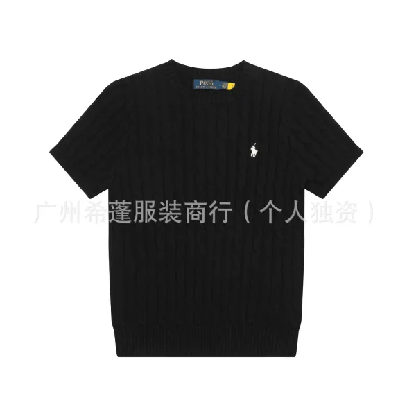 Polo Ralph Lauren Cable Knit Short Sleeve Sweater Black - 1