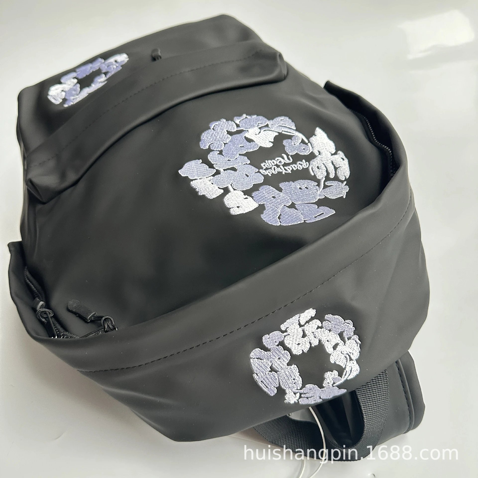 Design ReadyMade Tears Floral Embroidered Satin Green Casual Backpack - 10