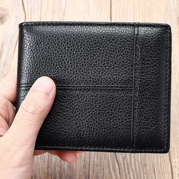 Design Classic Pebbled Leather Short Wallet Black - 1