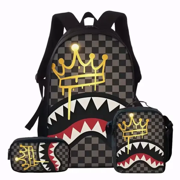 A Bathing Ape Shark Crown Checkered Backpack Set Black - 1