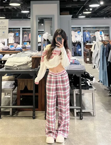 Design Floral Print Wide-Leg Pajama Pants White Sleepwear - 14