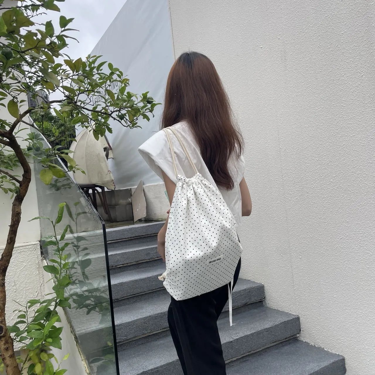 Design Beisha Niao Polka Dot Drawstring Bag Black Shoulder Bags - 8