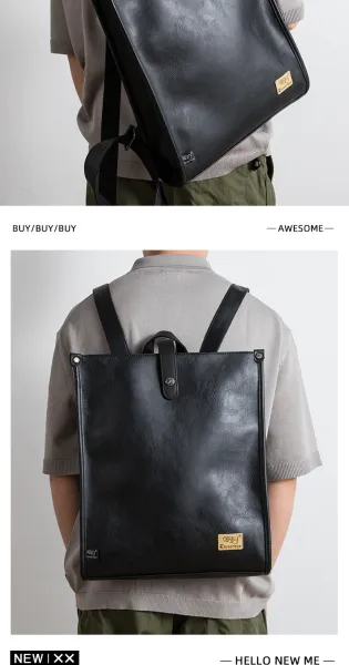 Design Minimalist Leather Messenger Bag Black Crossbody Bags - 4