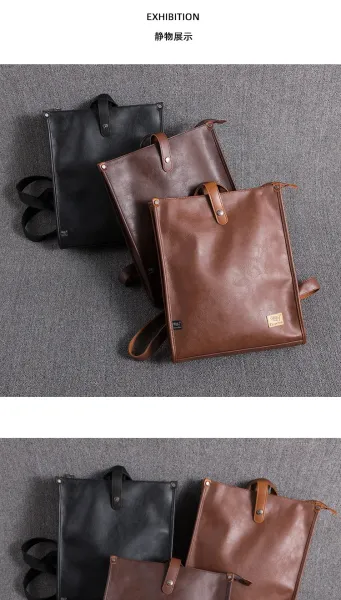 Design Minimalist Leather Messenger Bag Black Crossbody Bags - 10