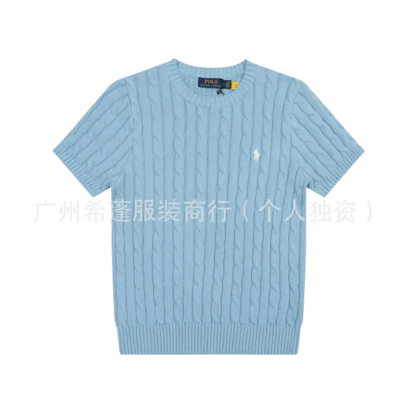 Polo Ralph Lauren Cable Knit Short Sleeve Sweater Light Blue - 1