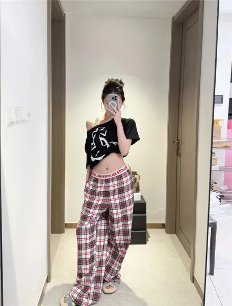 Design Floral Print Wide-Leg Pajama Pants White Sleepwear - 13