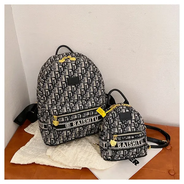Design EAISHIU Monogram Print Mini Backpack Set Black / White Backpacks - 31