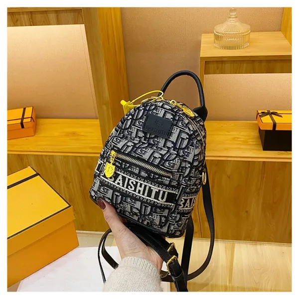 Design EAISHIU Monogram Print Mini Backpack Set Black / White Backpacks - 41
