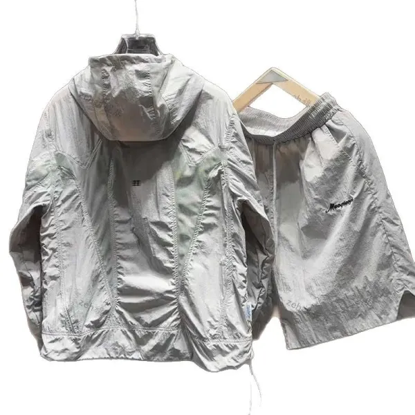 Design Windbreaker Set White Lightweight Hooded Jacket and Shorts - 6