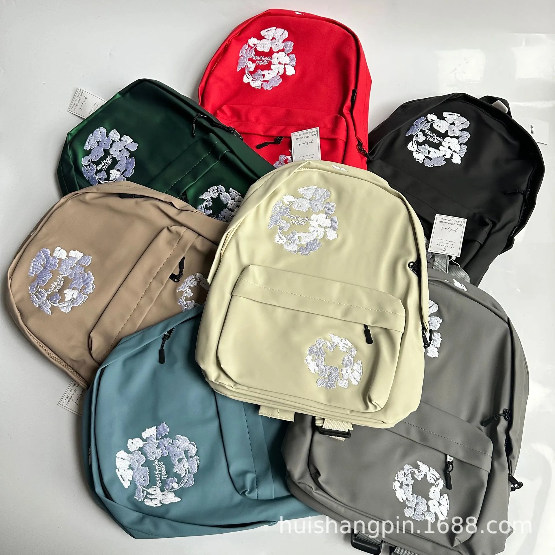 Design ReadyMade Tears Floral Embroidered Satin Green Casual Backpack - 2