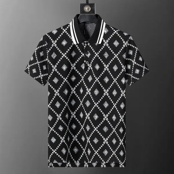 Design Patterned Diamond Logo Polo Black Tops Polo - 1