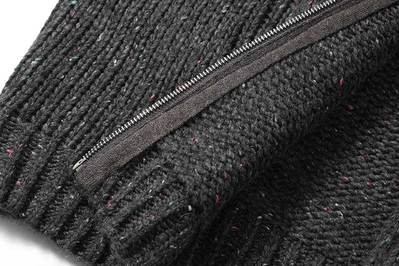 Design Knit Zip-Up Hoodie Charcoal Gray Sweater - 9