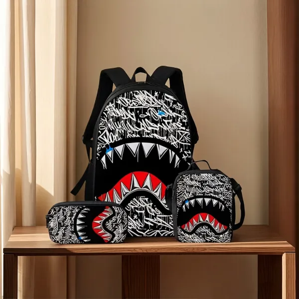 A Bathing Ape Shark Face Red Black Camo Backpack Set - 13