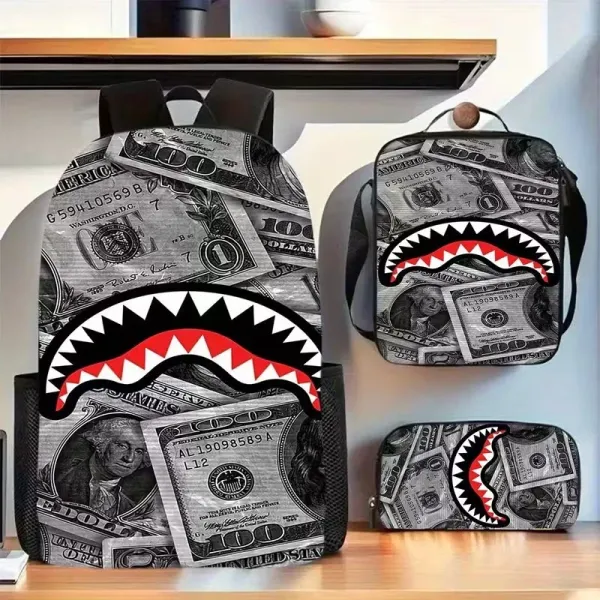 A Bathing Ape Shark Face Red Black Camo Backpack Set - 15