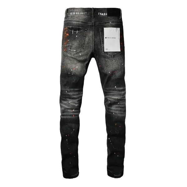 Design Abstract Paint Splatter Washed Denim Jeans - 44