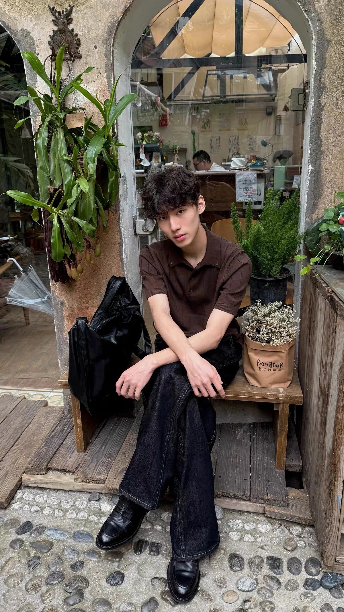 Design Ribbed Knit Polo Black Tops.polo - 7