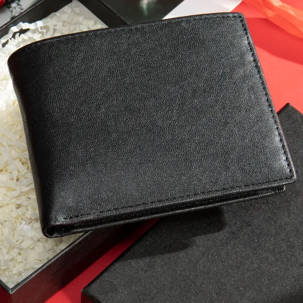 Design Classic Bifold Black Leather Wallet Short Wallet - 1