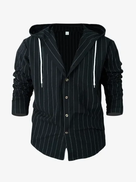 Design Pinstripe Hooded Button-Up Shirt White - 31