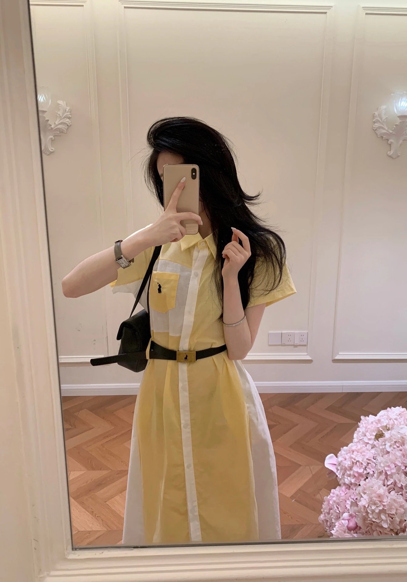 Polo Ralph Lauren Patchwork Shirt Dress Yellow and White - 6