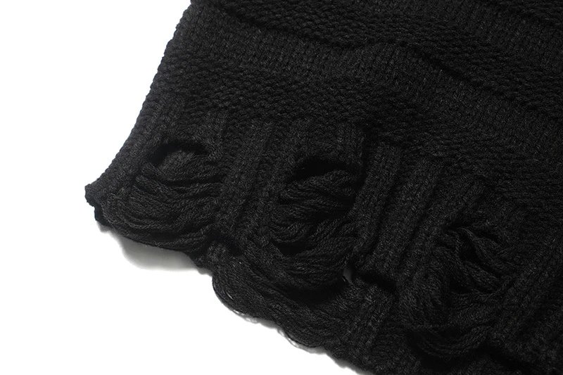 Design Distressed Knit Cardigan Black Outerwear.cardigan - 8