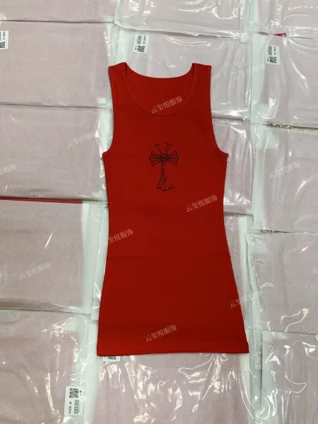 Chrome Hearts Cross Print Layered Tank Top Gray / Red Vest Top - 6