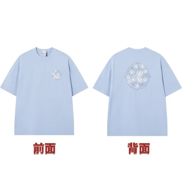 Stone Island Compass Logo Checkerboard T-Shirt Light Blue - 1
