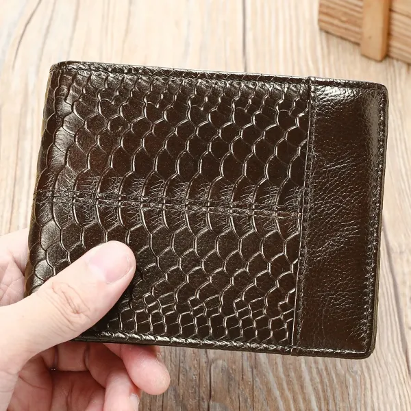Design Snake-Embossed Brown Leather Bifold Wallet - 1