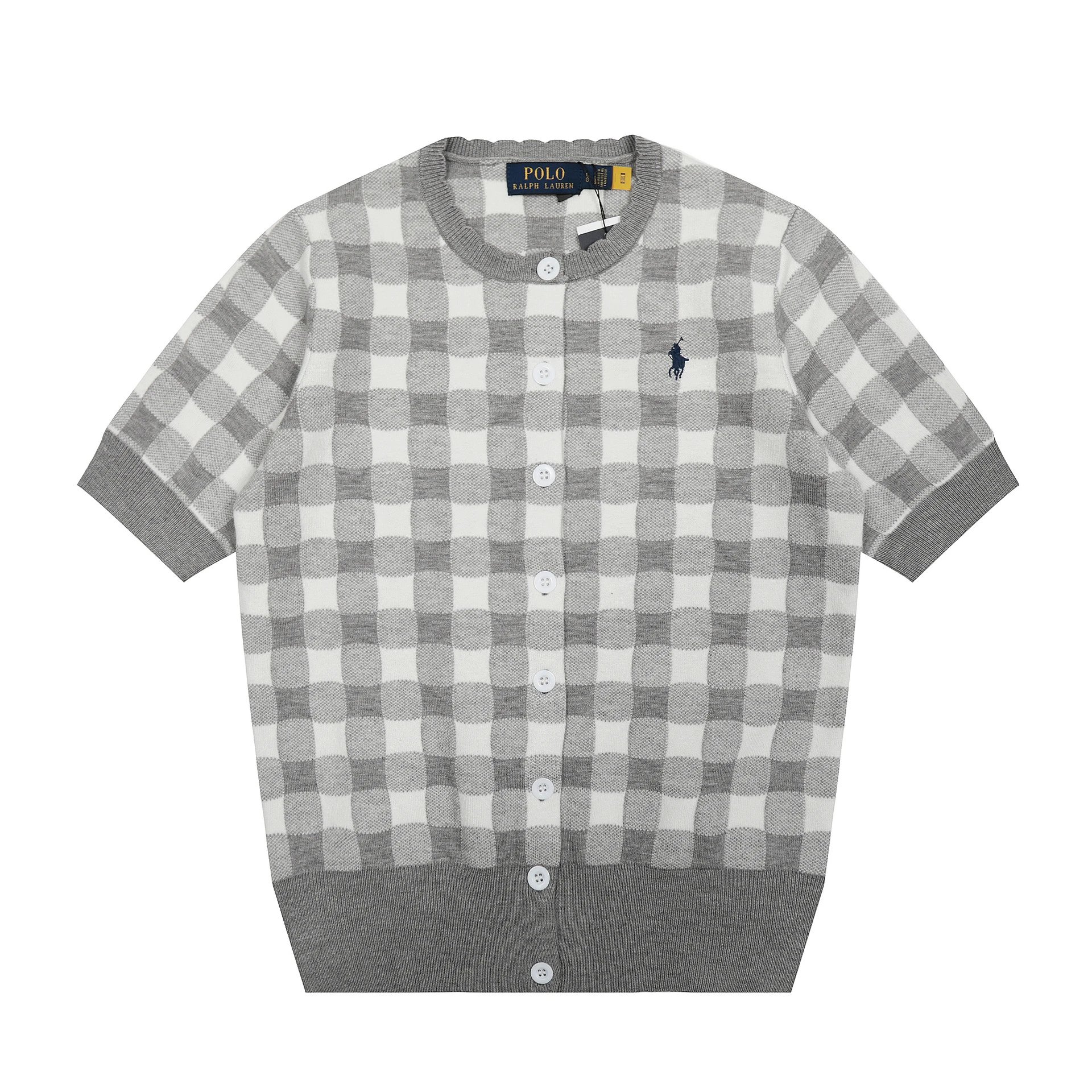 Polo Ralph Lauren Gingham Knit Short-Sleeve Sweater Light Blue - 4