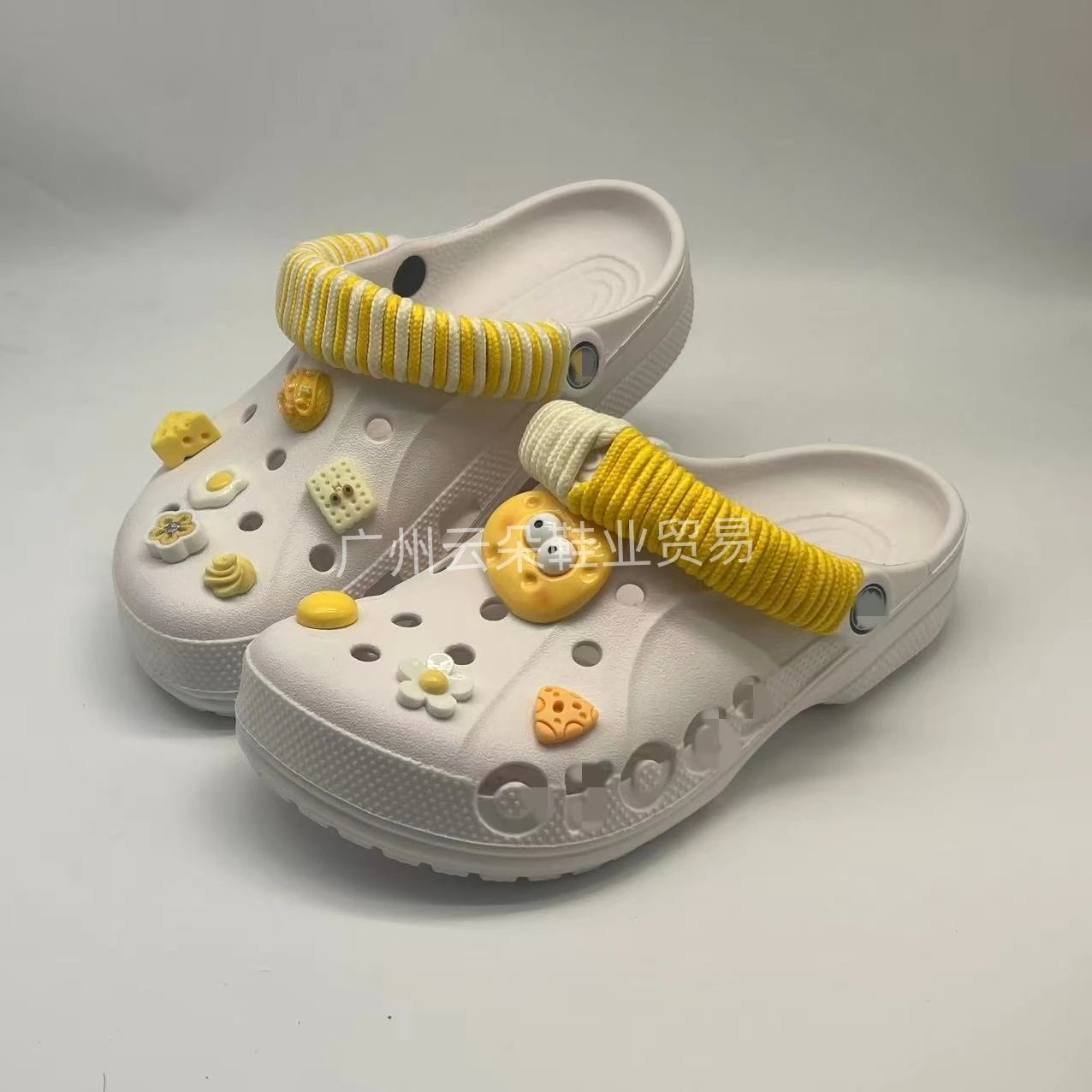 Crocs Classic Clog Yellow Food Charms Black Sandals - 2